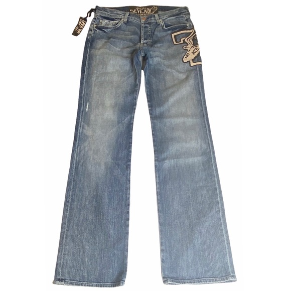 HTF: 7 For All Mankind® x Great China Wall ☻︎ 7 Leather Patch Standard Jeans ☻︎ - Picture 2 of 16